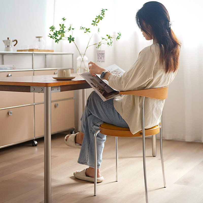 中古风复古实木餐椅牛角椅设计师家用靠背椅咖啡厅奶茶店餐桌椅子