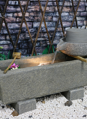 庭院花园大型竹子石磨假山流水喷泉景观户外阳台田园装饰水景摆件