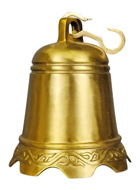 纯黄铜铃铛超响挂k件大号撞钟复古铜铃铛六字真言铜钟五黄二黑挂