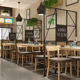 工业风铁艺饭店格栅隔断墙饭厅火锅店包间屏风围栏铁网悬吊式天花