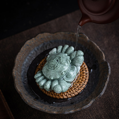 水族鱼缸造景青砂石螃蟹手握大钱办公室家居创意桌面招财摆件礼品