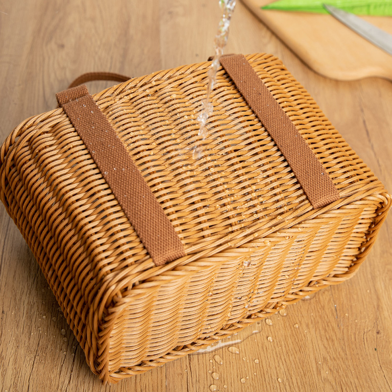 PP材质买菜篮仿藤藤编户外野餐郊游篮子水果蔬菜收U纳手提筐编织