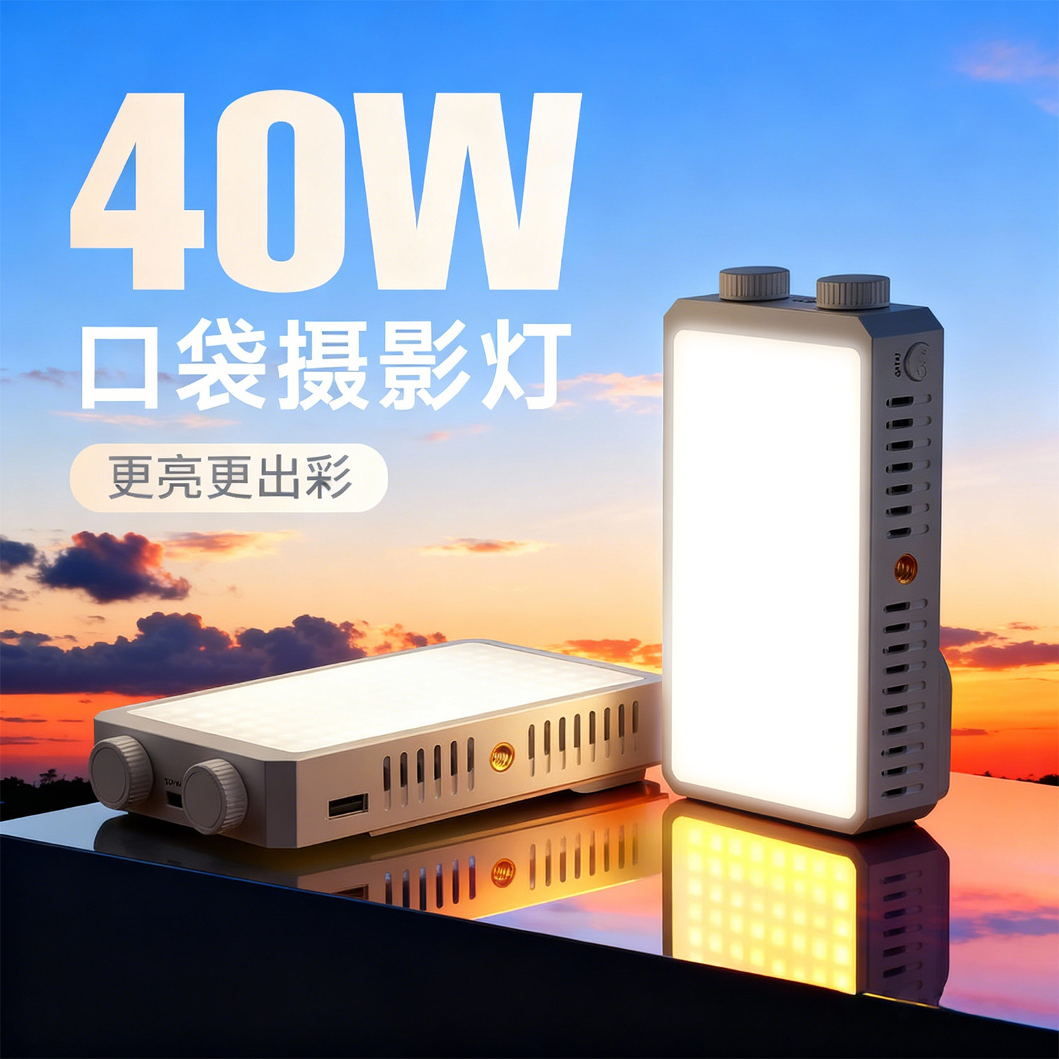 40W手机补光灯三色温专业夜拍灯主播户外视频拍摄美食探店直播用灯单反相机顶摄影灯手持LED口袋灯内置电池款