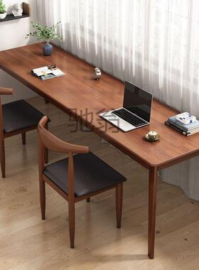 pq长条桌子双人书桌简易一体办公桌家用卧室靠墙窄桌椅组合学习桌