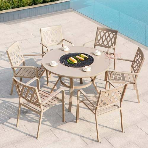 户外桌椅套装庭院烧烤餐桌两用桌铸铝花园休闲北欧电烤碳烤烧