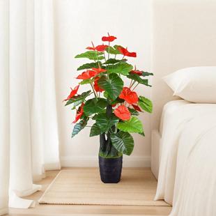 仿真带盆植物1米4高红掌落地盆景中式年货客厅阳台摆设人造树落地