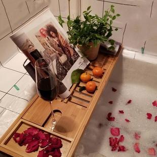 浴缸置物架木质木桶防滑竹制可伸缩平板支架泡澡宫廷托盘置物架