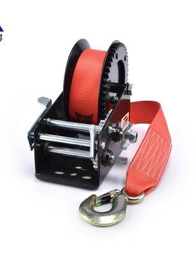 手动绞盘提升机绞盘黑色喷塑底壳2500磅(lbs)配织带游艇绞盘