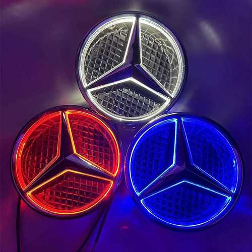 适用奔驰改装发光LED中网车标A B C E  GLK ML级实心带灯原车大标