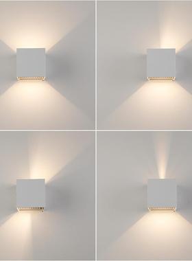 户外防水壁灯上下双向发光散光小号黑白色暖光庭院墙壁灯现代简约