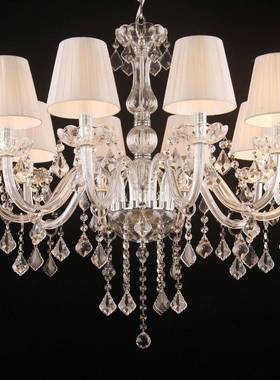 欧式透明水晶吊灯具客厅卧室书房间灯白色布艺灯罩led灯1122