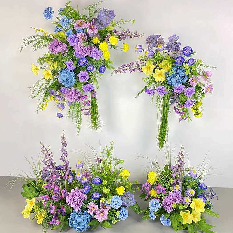 婚礼装饰紫色壁挂花艺 KT板墙面摄影背景布置仿真绢花挂花地排花