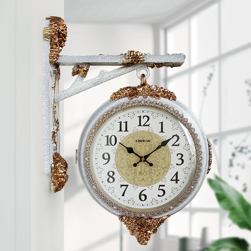 丽盛欧式大气双面挂钟客厅静音石英钟表创意家Q用挂表时尚个性时