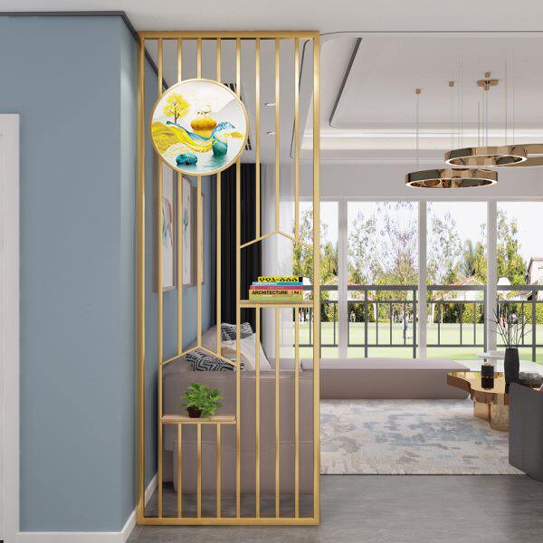 新中式不锈钢轻奢入户铁艺网红屏风隔断客厅洗漱台现代简约玄关柜