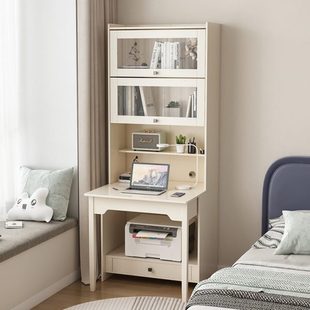 折叠书桌书架一体桌学生家用卧室小户型打印机儿童学习书柜写字台