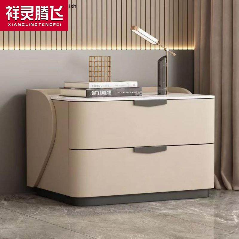 实木床头柜卧室家用新款床头柜轻奢风极简轻奢意式床边柜无需组装
