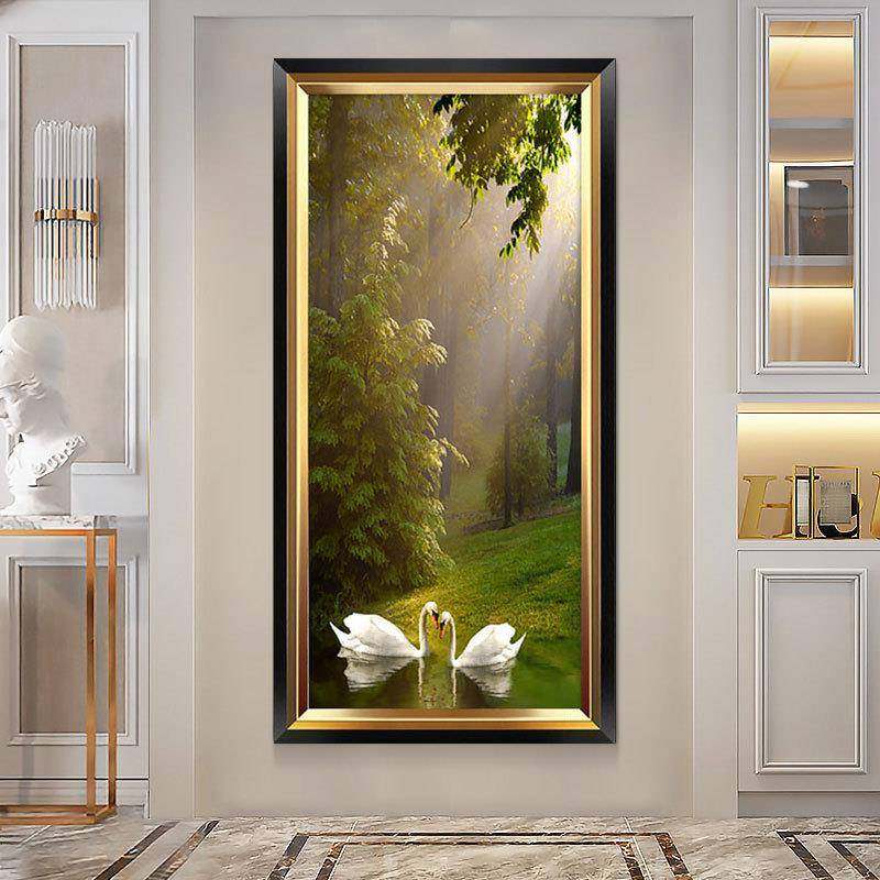 美式玄关装饰画竖版轻奢挂画天鹅湖风景走廊过道客厅壁画欧式油画,纺织面料/辅料/配套,纺织机械配件,淘宝优惠券,粉丝福利购,淘宝优惠卷