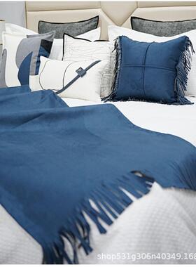 样板间蓝色床品11件套儿童房床上用品家具展厅布艺摆设