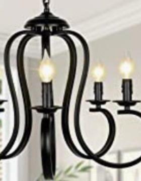 现代欧美风格5头黑色蜡烛吊灯温馨室内照明用于客厅、卧室、书房