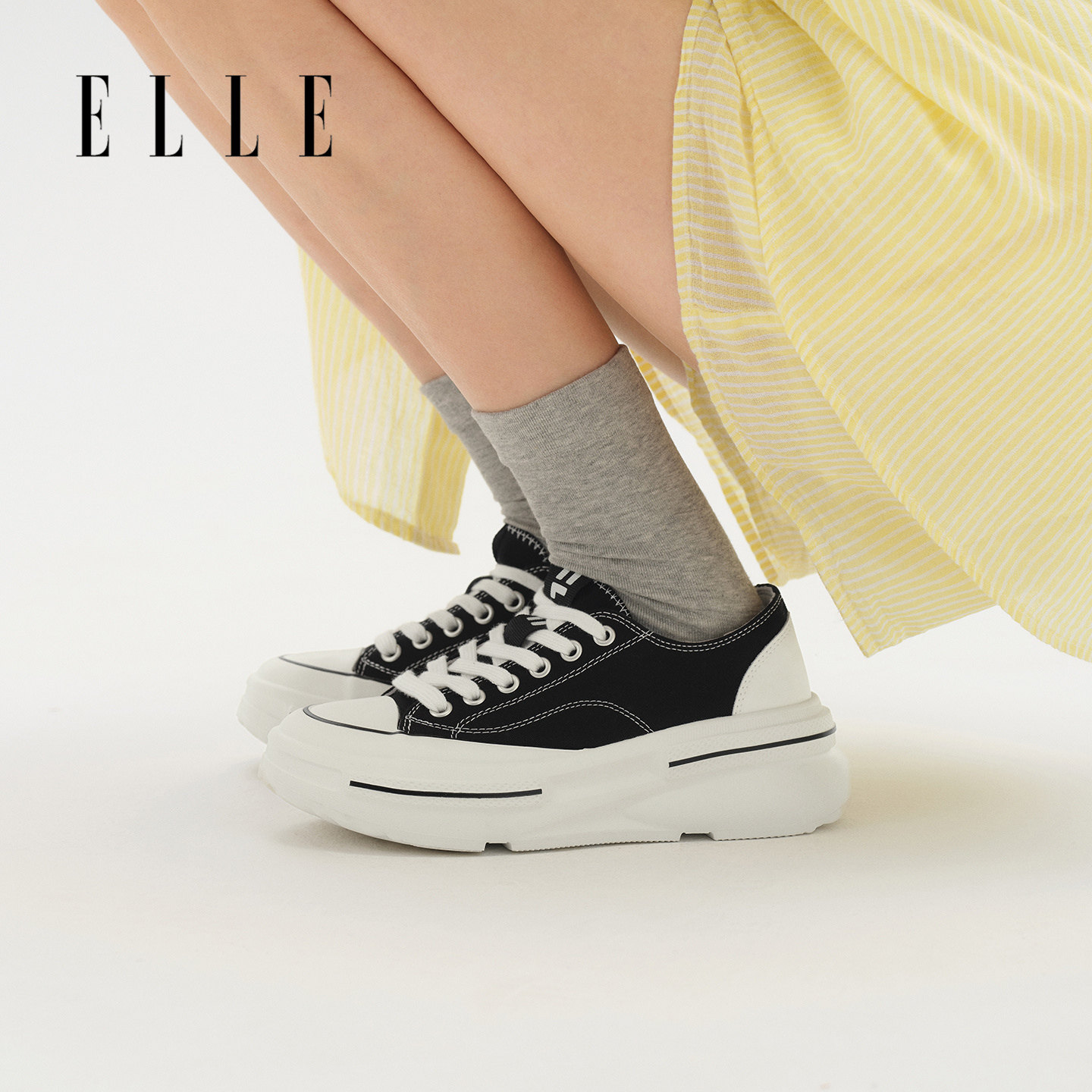 超级轻！ELLE帆布鞋厚底女款新款春款薄款百搭小白鞋板鞋图片