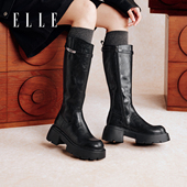 ELLE黑色长筒靴女2025新款 小满专属 厚底瘦瘦靴X