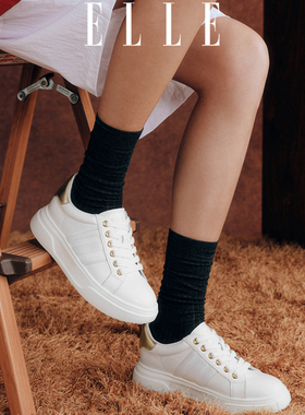 【KK专属】ELLE厚底小白鞋女款2025新款软底增高鞋休闲板鞋女鞋X