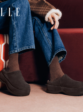 ELLE厚底加绒勃肯鞋女鞋冬季棉鞋保暖毛绒毛毛鞋休闲雪地靴靴子