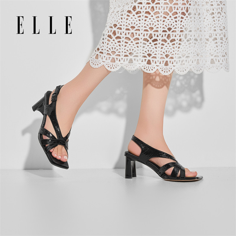 ELLE罗马真皮凉鞋女夏外穿新款女士绝美不累脚粗跟高跟鞋单鞋图片