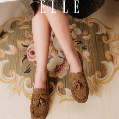 ELLE真皮流苏乐福鞋女2025新款