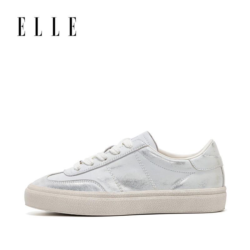 ELLE做旧小白鞋新款女厚底百搭通勤板鞋德训鞋休闲鞋图片