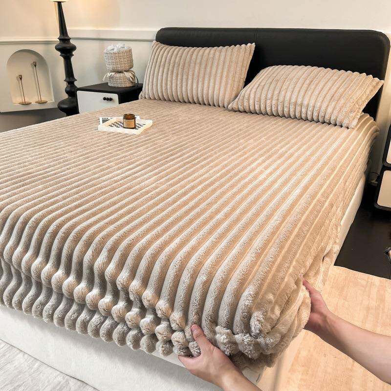 兔兔绒床笠罩单件冬天加厚牛奶珊瑚绒席梦思床垫保护罩防尘床罩绒