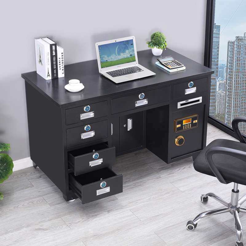 全钢抽屉保险桌办公桌带保险柜箱家用桌子一体小型投币财务桌保险