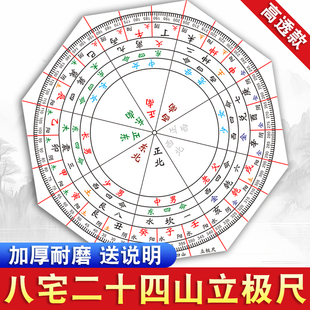 高精度八宅二十四山立极尺专业透明罗盘24山绘图尺户型布局立极规