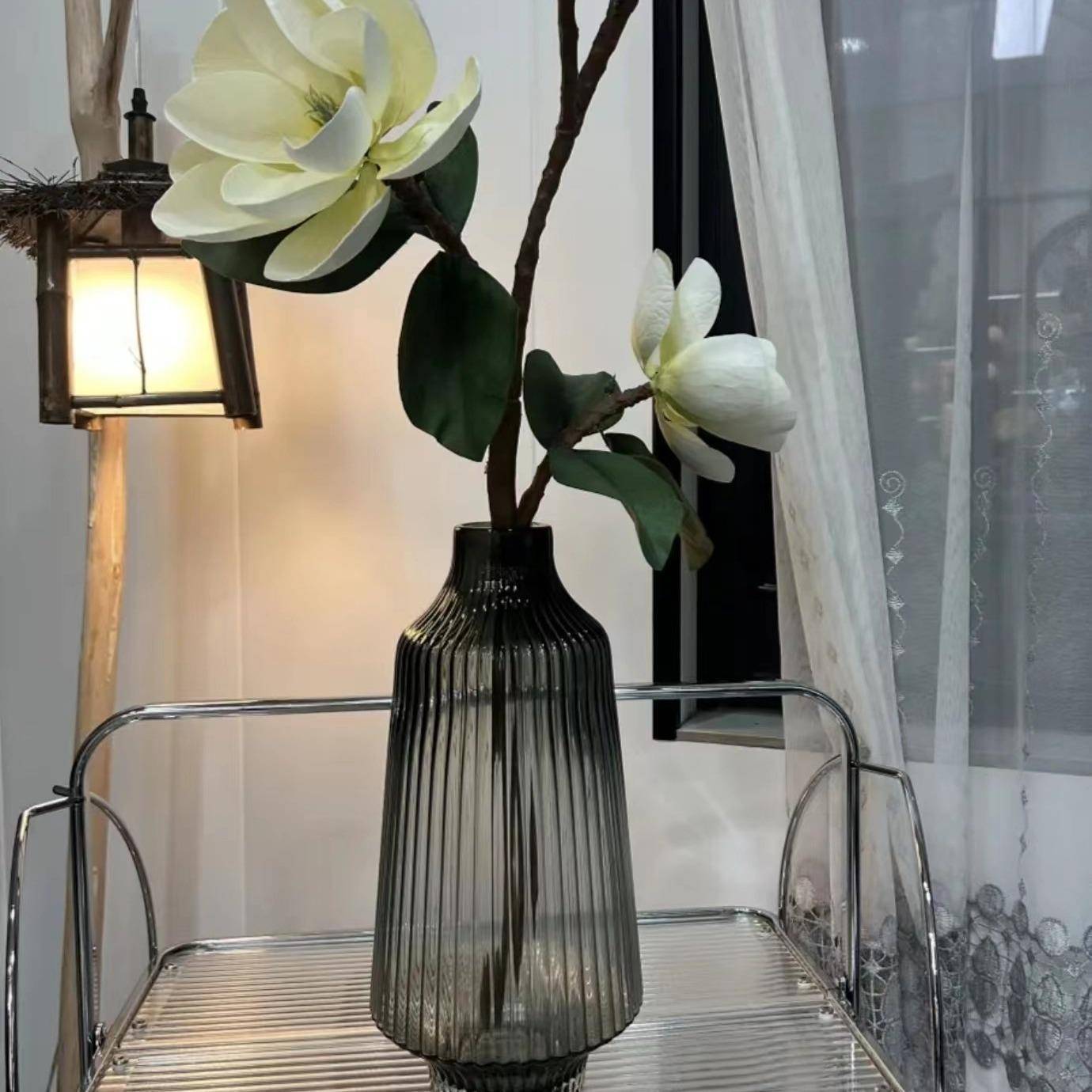 现代简约创意竖楞玻璃花瓶简约水养富贵竹百合家用插花器摆件