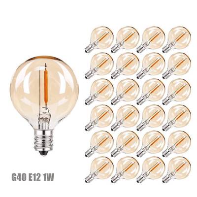 G40LED灯泡玻璃防水灯串备泡25个装庭院装饰2200K暖黄光G40灯泡