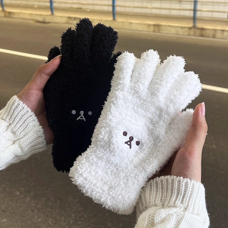 【小熊毛绒手套】秋冬百搭保暖毛线针织手套防风防寒骑车情侣手套
