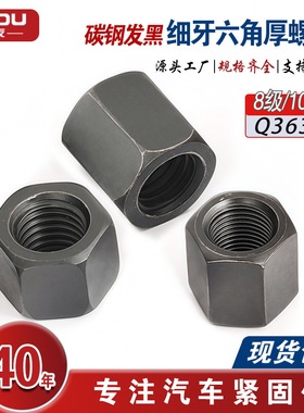 Q363B 细牙六角厚螺母 加厚加长螺帽 8/10级发黑碳钢螺母