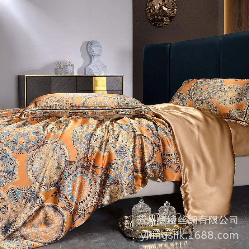 北欧花型真丝四件套100桑蚕丝被套床单丝绸套件婚庆床品数码印花,自行车/骑行装备/零配件,更多零件/配件,淘宝优惠券,粉丝福利购,淘宝优惠卷