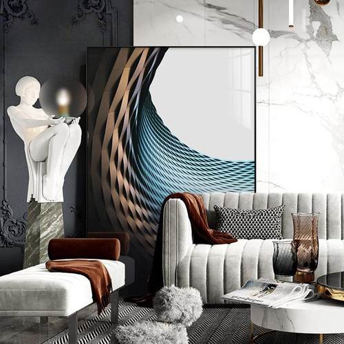 现代简约黑白灰软装抽象装饰画客厅玄关壁画沙发落地画别墅挂画