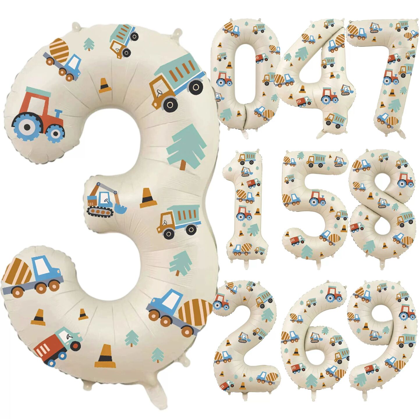 32in Foil Number Balloons with Construction Vehicle ers 0-9