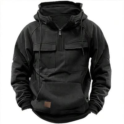 Cargo Hoodies For Men Tactical Sweatshirt Quarter Zip Cargo