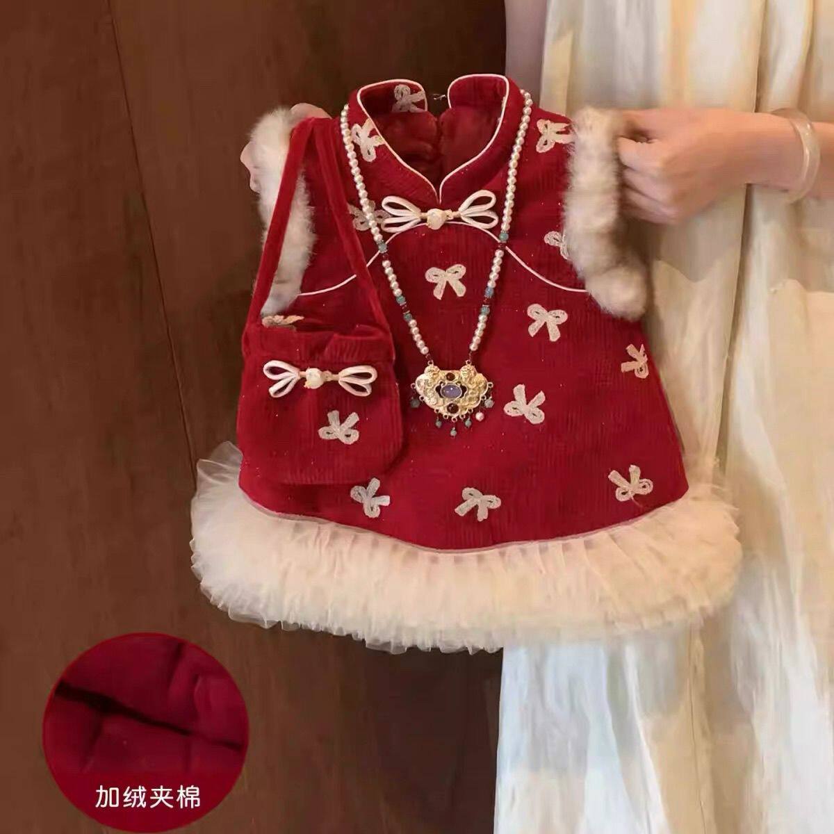 可爱宝女童国风背心裙周岁礼服2026新款冬拜年服小童女宝宝公主裙