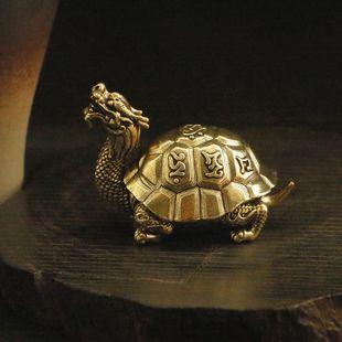 中式 饰品 黄铜创意龙龟香炉摆件玄武禅意居家办公桌面香座铜工艺装