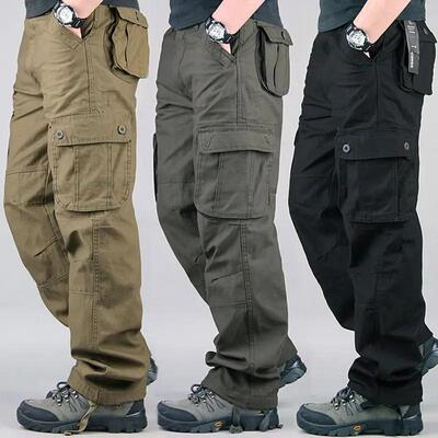 Men's Heavy Duty Tactical Cargo Pants Large Size High Rise