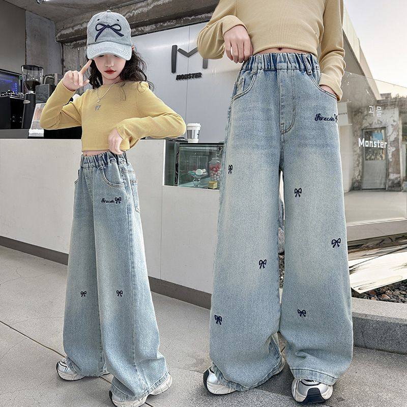 女童牛仔阔腿裤刺绣春秋款小女孩直筒裤宽松中大儿童裤子工厂,童装/婴儿装/亲子装,儿童牛仔裤,淘宝优惠券,粉丝福利购,淘宝优惠卷