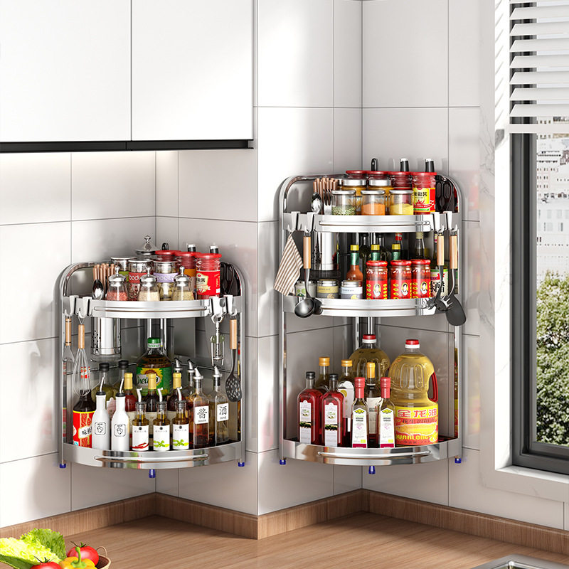 不锈钢厨房三角调料置物架台面壁挂转角调味品盐罐筷子刀具收纳架