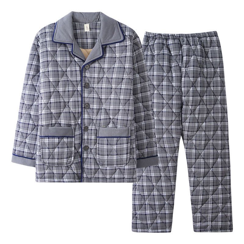 南极人冬季睡衣男夹棉中年爸爸加厚纯棉三层保暖加大码棉袄可外穿