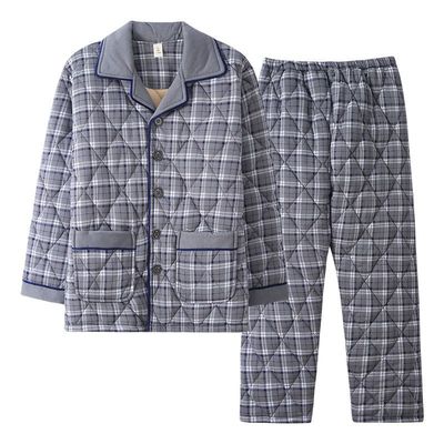 南极人冬季睡衣男夹棉中年爸爸加厚纯棉三层保暖加大码棉袄可外穿