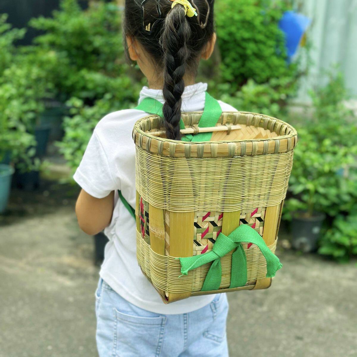 双层儿童小背篓竹编幼儿园小学生演出拍摄抖音道具摄影跳舞舞蹈