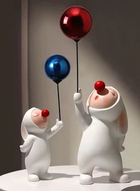 电视背景墙摆件气球兔一对装饰品摆件精灵兔北欧现代家居客厅电视